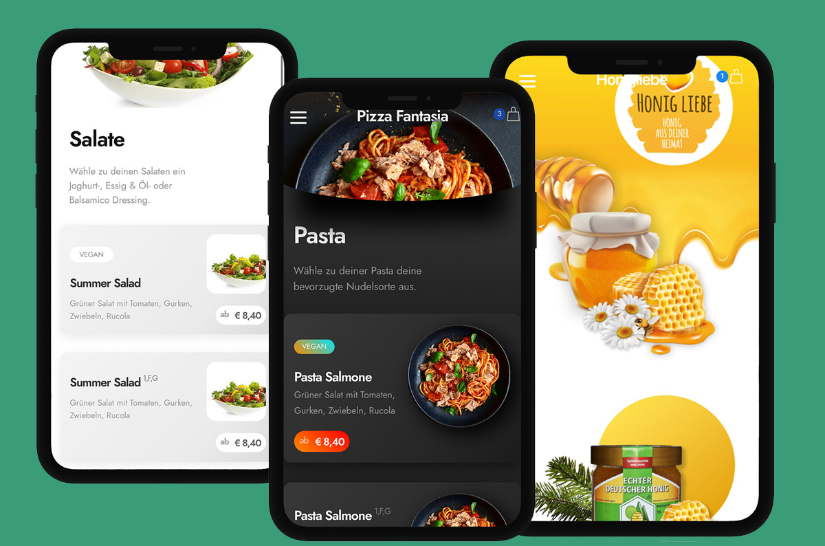 Verschiedene individuelle Liefershop-Designs im Web und als App