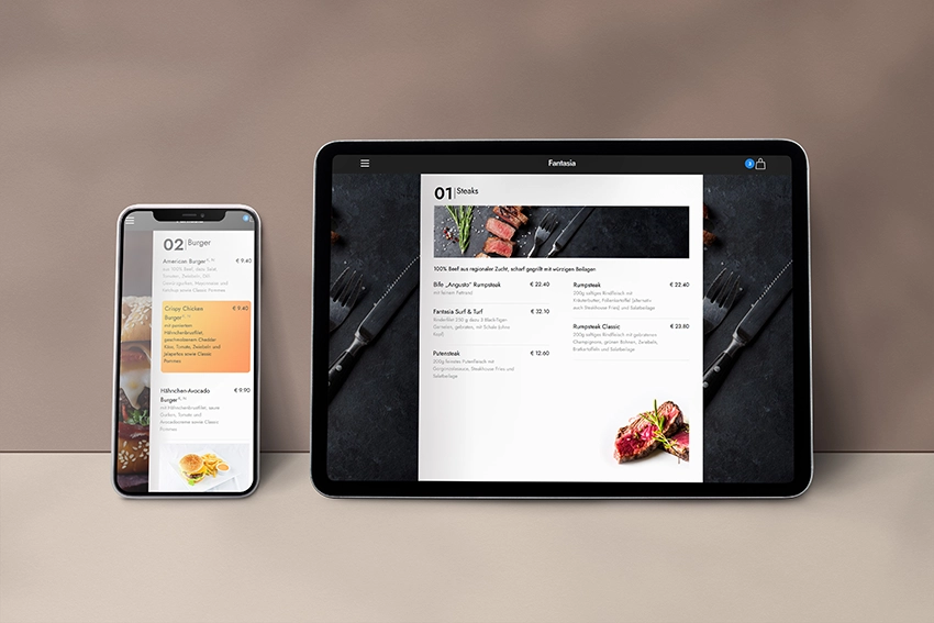 Demo-Shop Infinity: die komplette Speisekarte auf einer Webseite