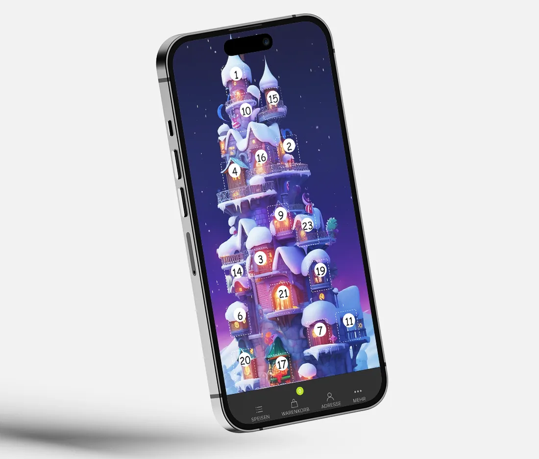 Online-Adventskalender im Liefershop auf dem Smartphone