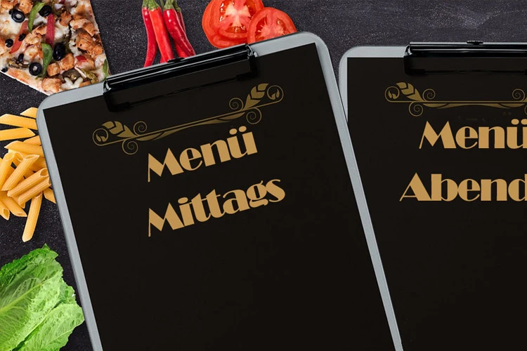 Mittagskarte und Abendkarte mit eigenen Artikeln und Preisen