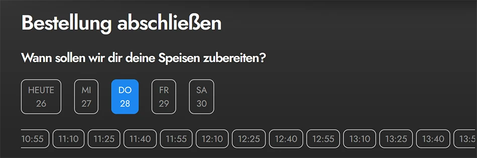 Zeitfenster für Take-away und Lieferung auswählen