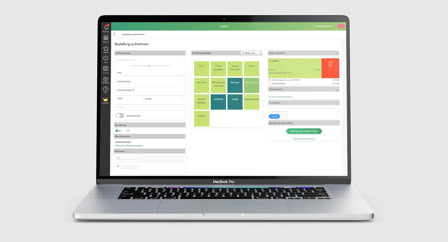 Bestell-Panel für telefonische Bestellannahme im eCaupo Manager