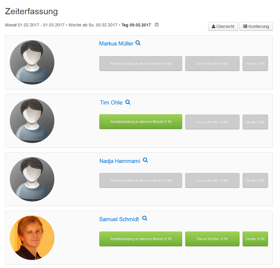 Stundenzettel: Übersicht aller Servicekräfte im eCaupo Manager